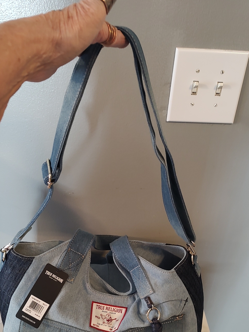 True Religion Light Blue and Dark Blue Denim Shoulder Bag - Picture 7 of 13